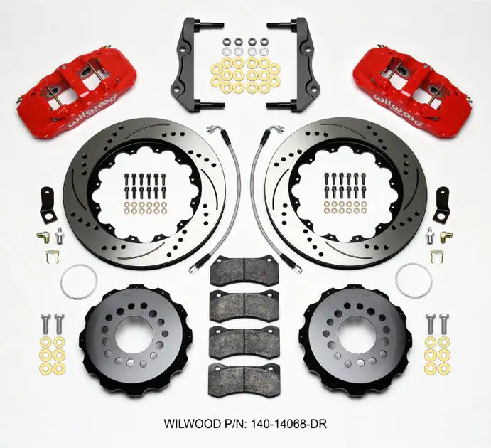 Wilwood AERO4 Rear Kit 14.25in Drilled Red 2014-Up Challenger w/Lines