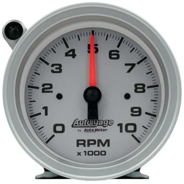 AutoMeter Tachometer Gauge 10K RPM 3 3/4in Pedestal w/Ext. Shift-Light - Silver Dial/Black Case (233909)