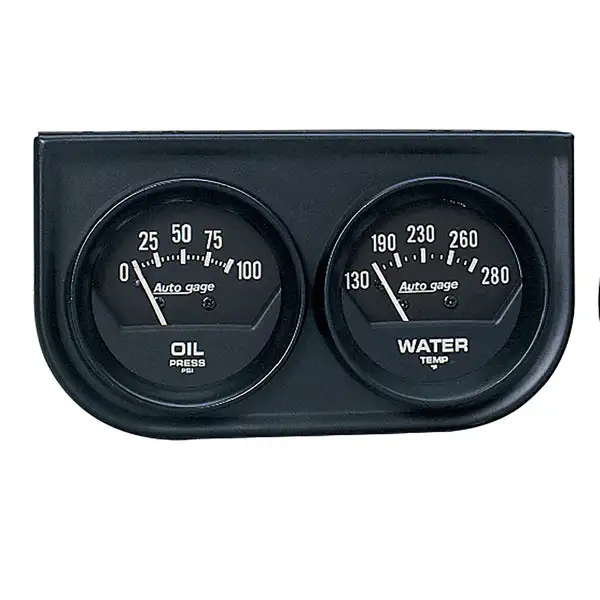 AutoMeter AutoGage Two-Gauge Console 52.4mm Mech 0-100 PSI Oil Press / 130-280 Deg Water Temp- Black (2345)