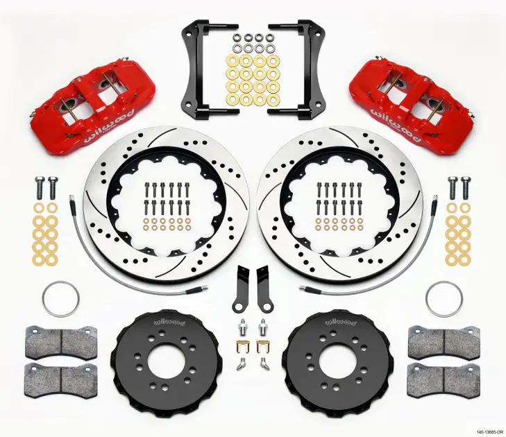 Wilwood AERO6 Front Hat Kit 14.00 Drilled Red 2005-2014 Mustang w/ BMR Suspn. w/Lines
