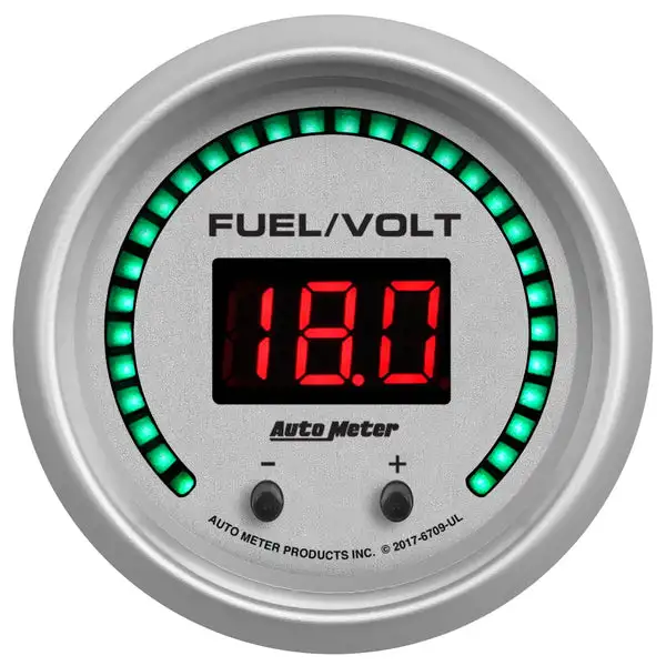 AutoMeter 52.4mm Silver Switchable 0-100 Fuel Level/8-18V Voltmeter Ultra-Lite Elite Digital Gauge (6709-UL)