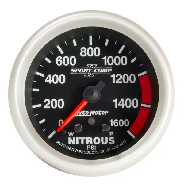AutoMeter Sport-Comp II Pro Control 2-5/8in 1600 PSI Nitrous Pressure Gauge w/ Peak and Warn (7674)