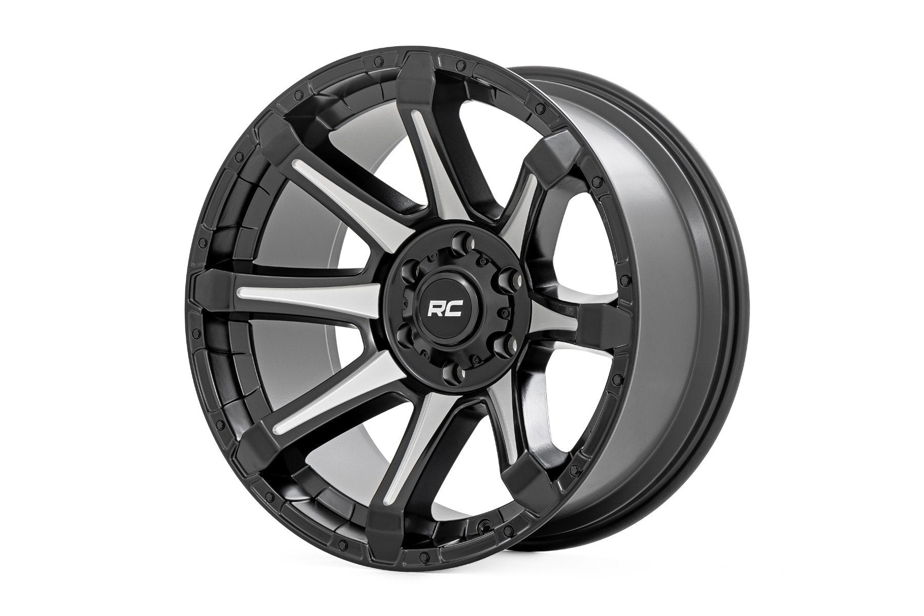Rough Country 81 Series Wheel - One-Piece - Semi Gloss Black w/machined spokes - 20x10 - 6x5.5 - -19 - 81201812M