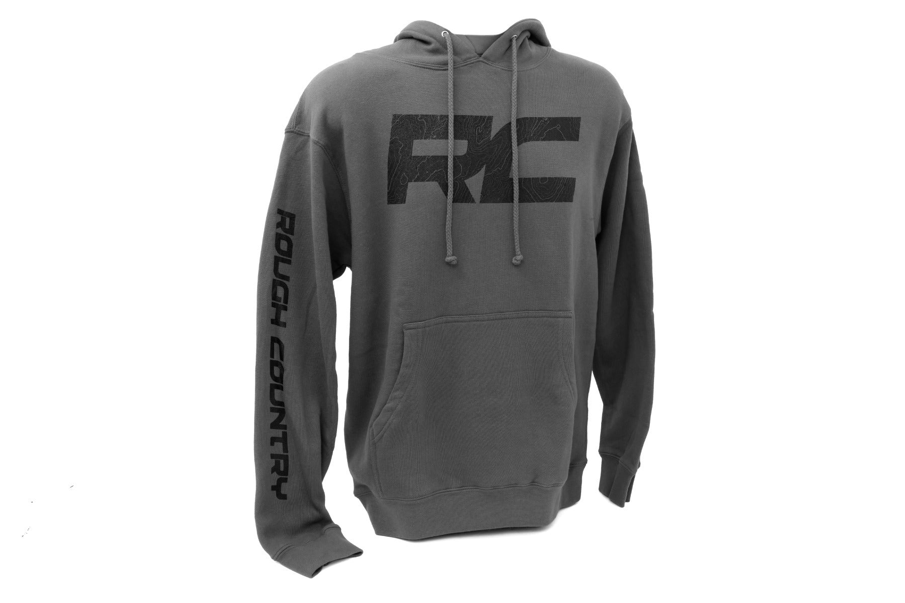 Rough Country Hoodie - RC Topographical Sleeve - Charcoal - LG - 94094LG