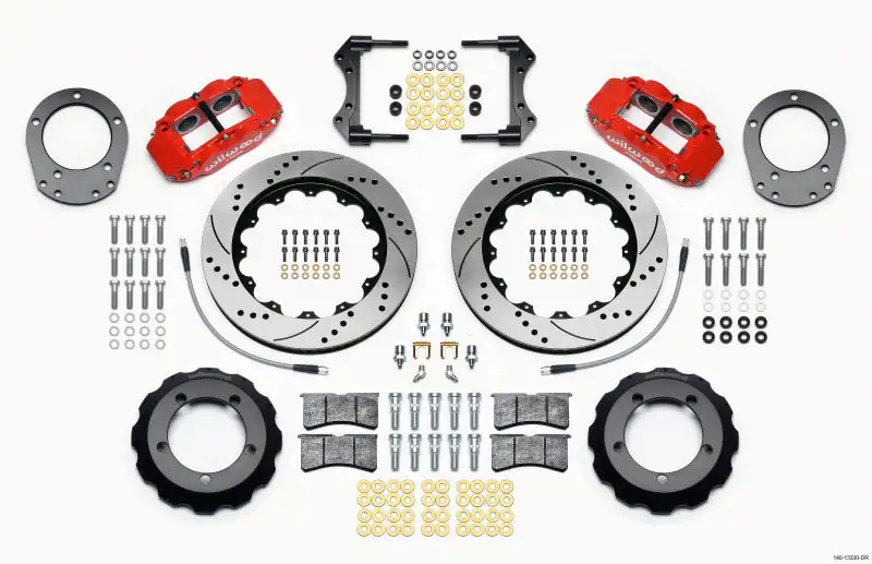 Wilwood Narrow Superlite 4R Front Hat Kit 14.00in Drill Red 76-77 Ford Bronco Dana 44 w/Lines