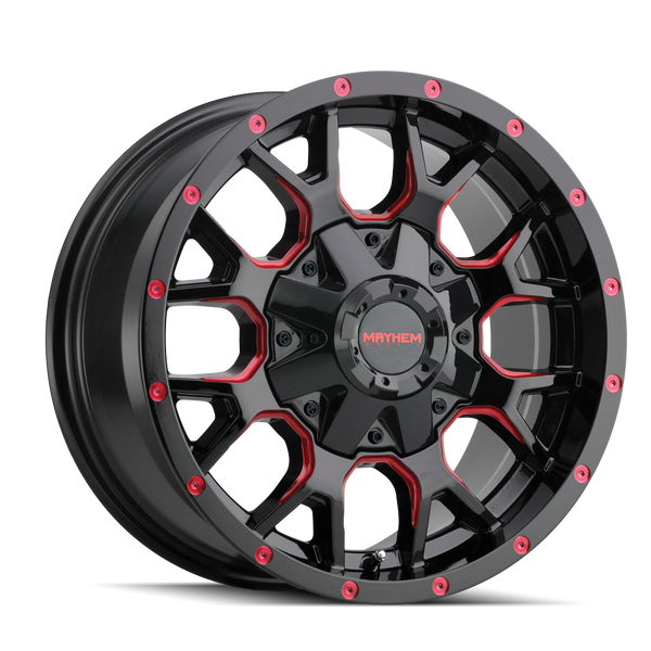 MAYHEM WARRIOR 8015 GLOSS BLACK MILLED PRISM RED 20X9 5-139.7/5-150 18MM 110MM - 8015-2997BTR18