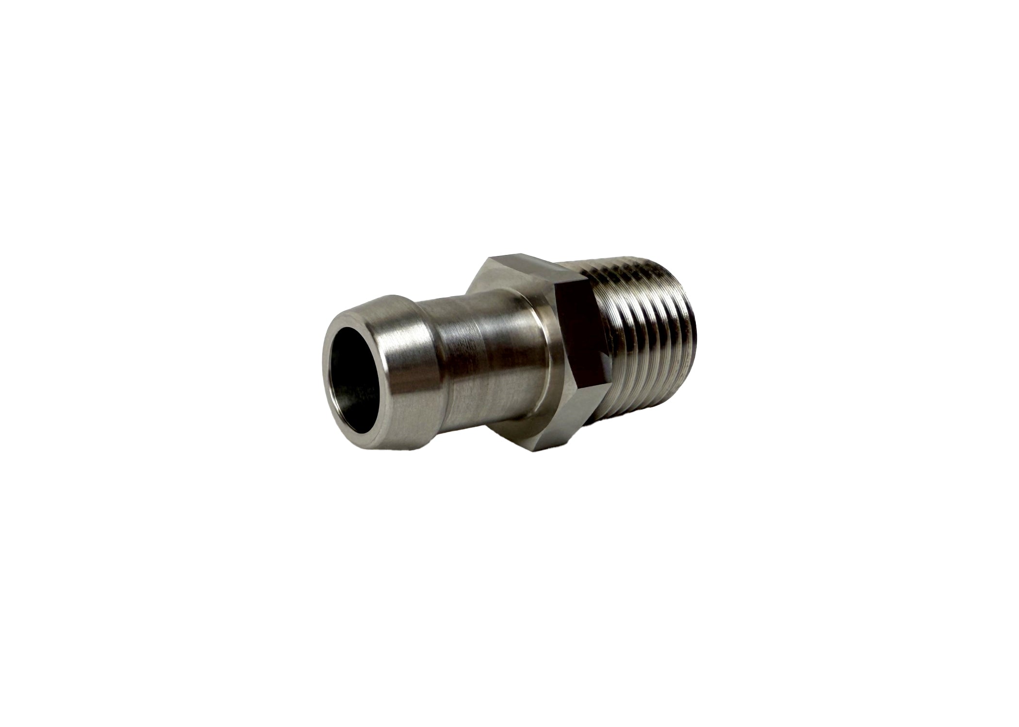 Heater Hose Fitting | 1/2" NPT Male to 5/8" Hose Barb | 1-3/4" Long | Straight | Stainless Steel | PF-1001-SS