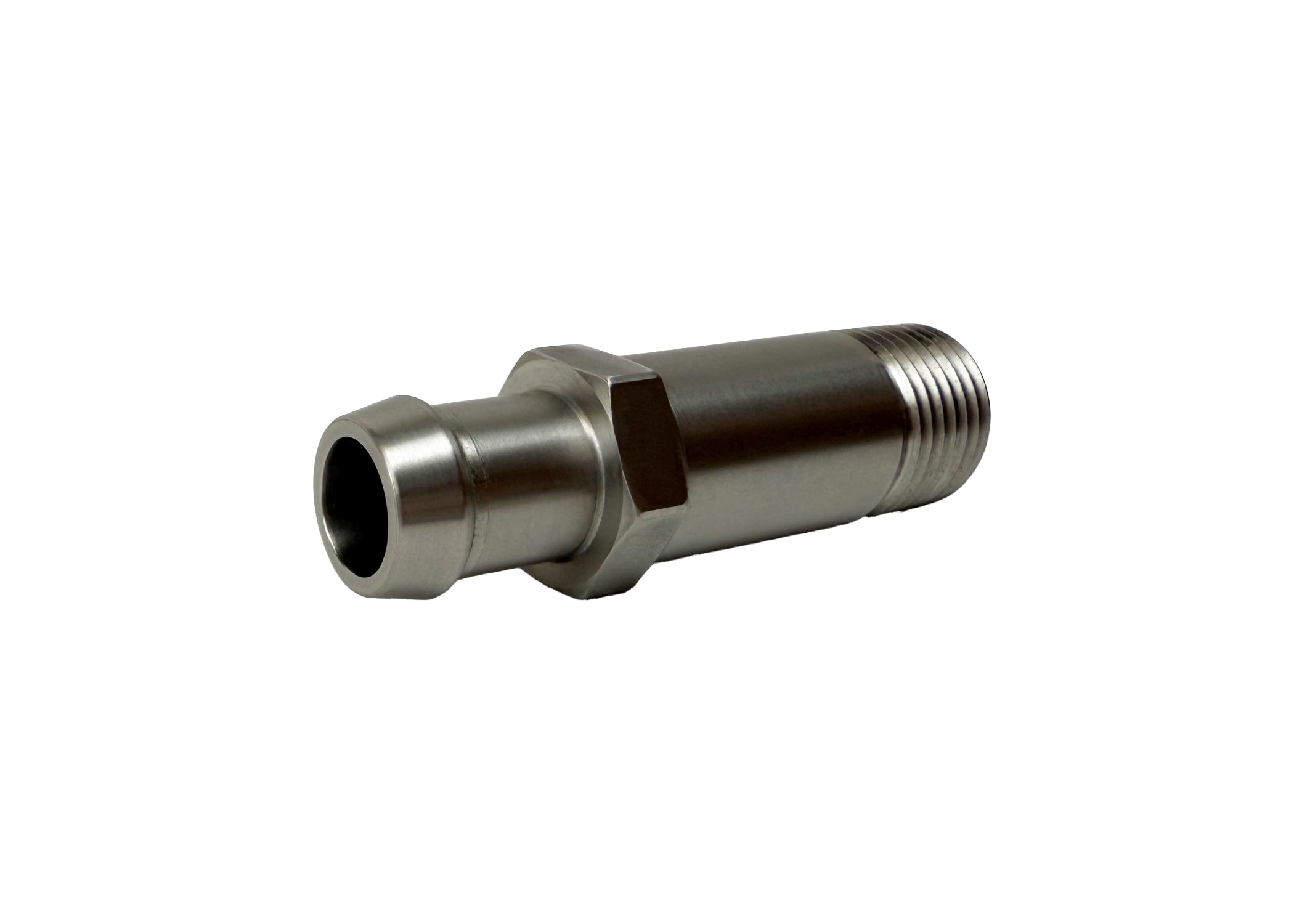 Heater Hose Fitting | 1/2" NPT Male to 5/8" Hose Barb | 2-7/8" Long | Straight | Stainless Steel | PF-1002-SS