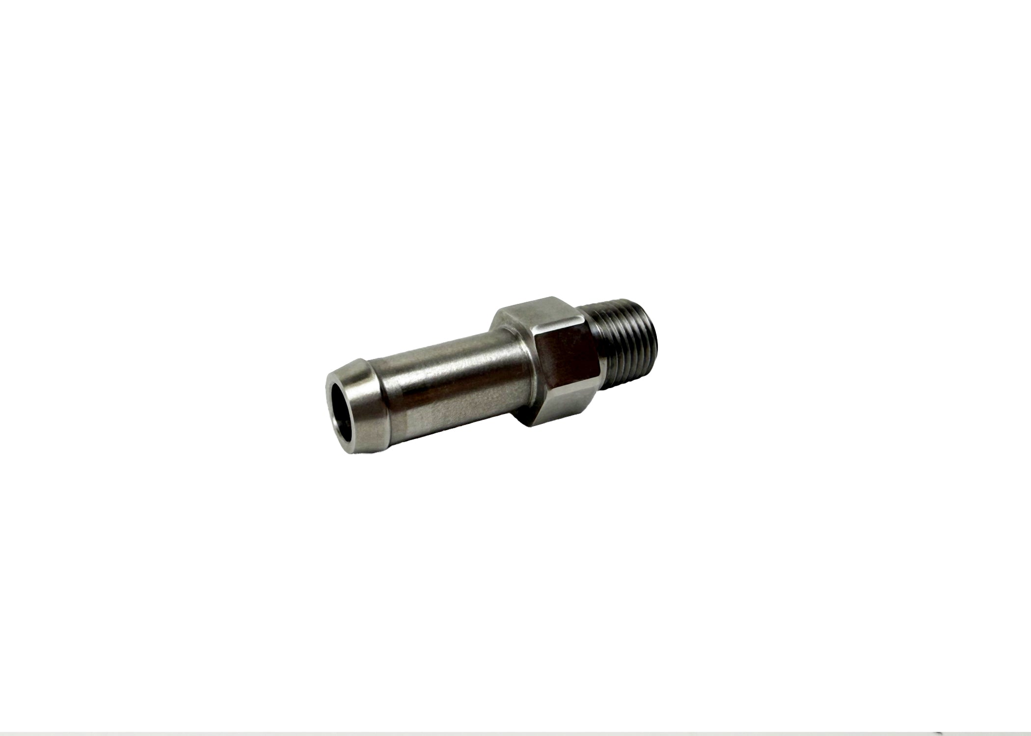 Heater Hose Fitting | 1/8" NPT Male to 3/8" Hose Barb | 1-1/2" Long | Straight | Stainless Steel | PF-1044-SS
