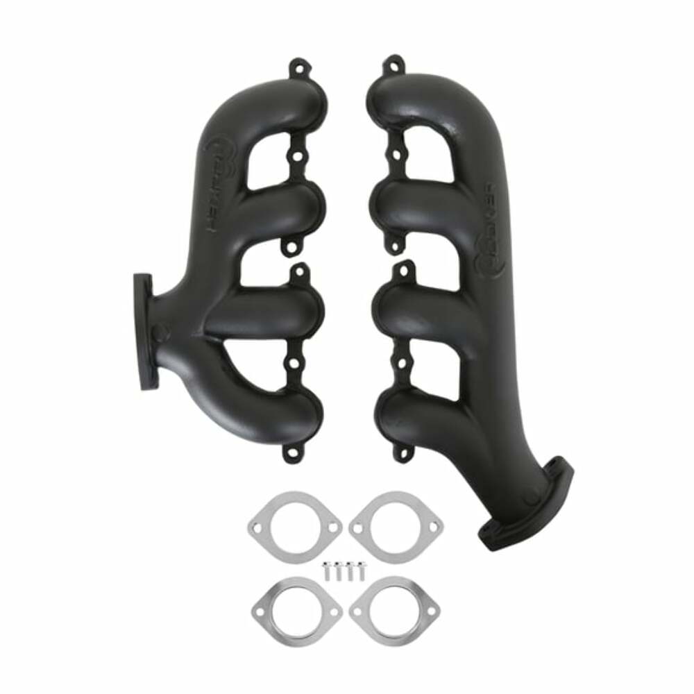 BlackHeart LS Swap Exhaust Manifolds-Rear Dump SBC Exit-Black - 8506-3HKR