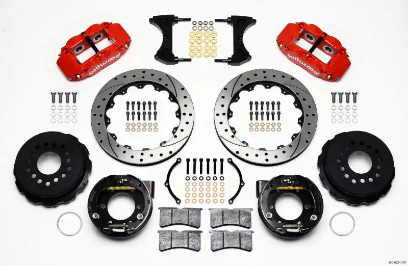 Wilwood Narrow Superlite 4R Rear P-Brk Kit 12.88in Drill Red 2005-2014 Mustang