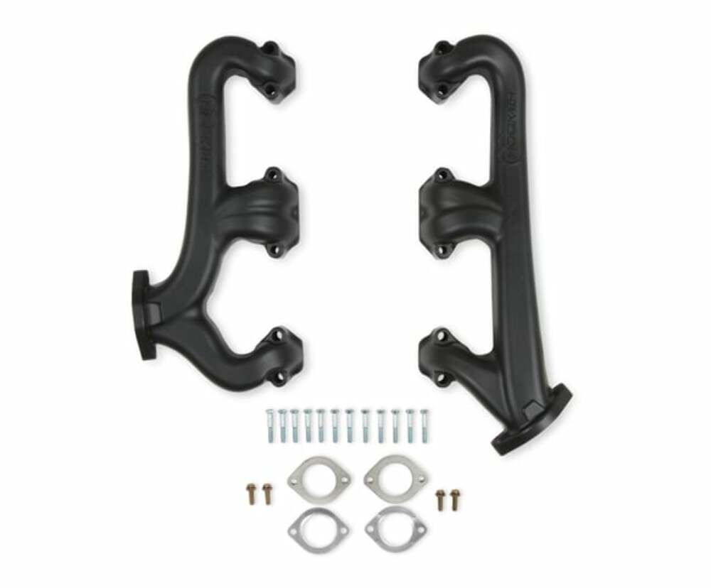 Fits Small Block Chevy, Raised D-Port, 2.5", Black, Exhaust Manifold 8527-3HKR