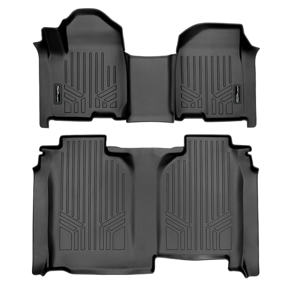 SMARTLINER Floor Mats Set Black Compatible With Vinyl Floor 19-21 Silverado/Sierra 1500 Crew Cab with 1st Row Bench Seat (SA0458/B0457)