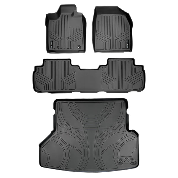 SMARTLINER Custom Fit Floor Mats 2 Rows and Cargo Liner Set Black Compatible With 2008-2013 Toyota Highlander Hybrid Only (SA0037/B0037/D0057)