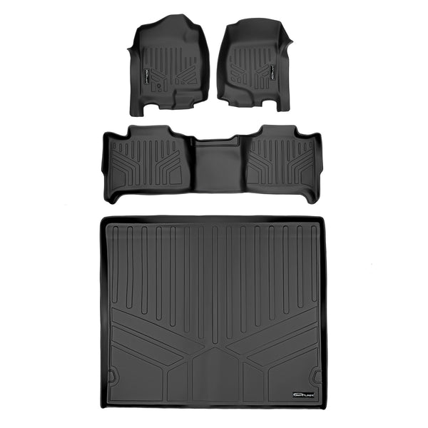 SMARTLINER Custom Fit Floor Mats 2 Rows and Cargo Liner Set Black Compatible With 2007-2008 Tahoe / Yukon (SA0015/B0015/D0202)