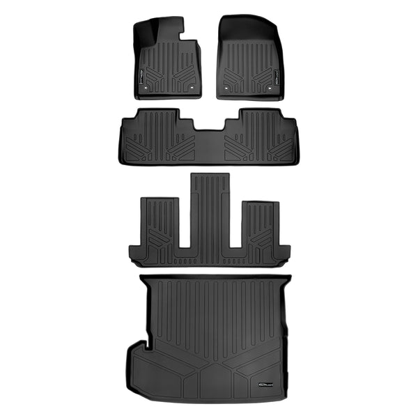 SMARTLINER Floor Mats 3 Rows and Cargo Liner Behind 2nd Row Set Black Compatible With 2018-2023 Lexus RX L/ RX L Hybrid (SA0222/B0222/C0595/D0357)