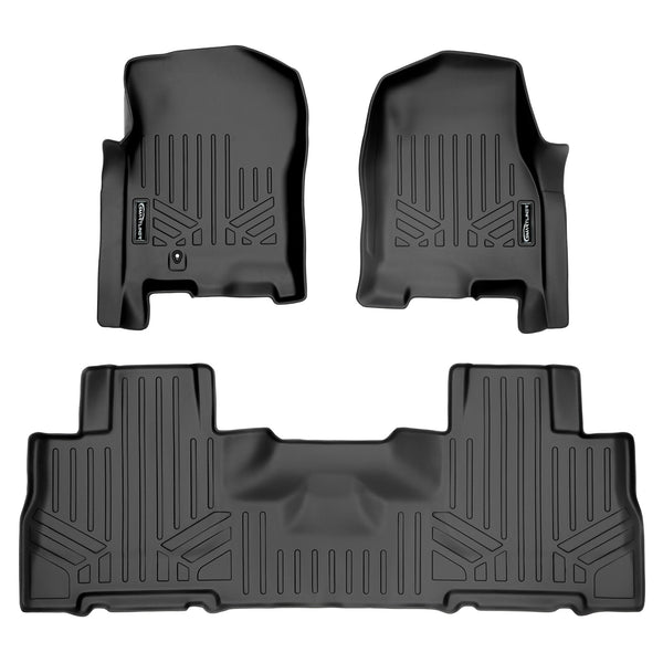 SMARTLINER Floor Mats 2 Row Liner Set Black Compatible With 2007-2010 Expedition / Navigator with 2nd Row Bucket Seats without Console (SA0346/B0303)