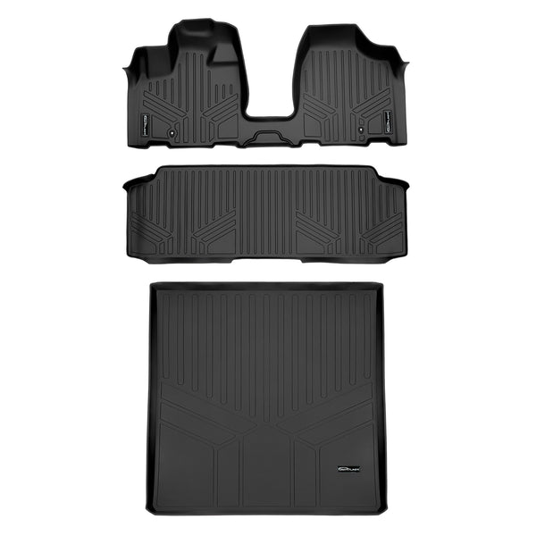 SMARTLINER Floor Mats and Cargo Liner Behind 2nd Row Set Black Compatible With 2008-19 Caravan / Town & Country (SA0213/B0220/D0181)
