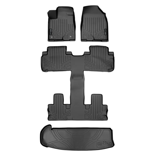 SMARTLINER Floor Mats and Cargo Liner Behind 3rd Row Set Black Compatible With 2014-2019 Highlander with 2nd Row Bucket Seats (SA0152/B0201/E0152)