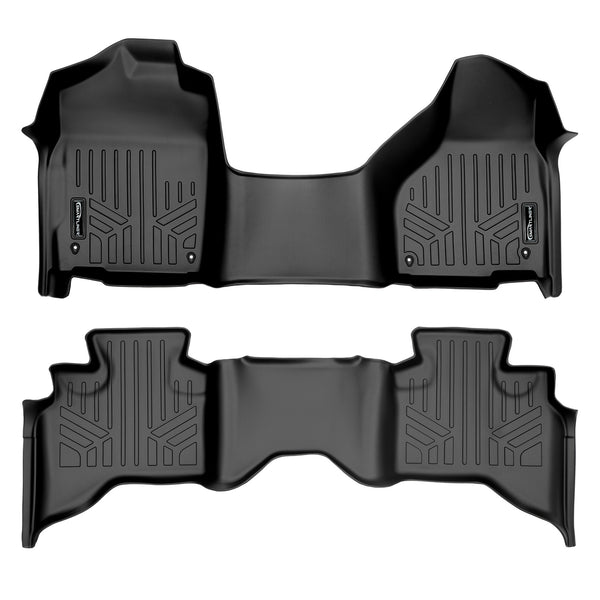 SMARTLINER Floor Mats 2 Row Liner Set Black Compatible With 2012-2022 RAM 1500 Quad Cab with 1st Row Bench Seat and Dual Floor Hooks (SA0319/B0048)