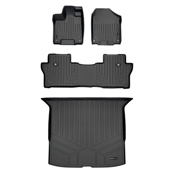SMARTLINER Custom Fit Floor Mats 2 Rows and Cargo Liner Behind 2nd Row Set Black Compatible With 2019-2025 Honda Passport (SA0422/B0422/D0422)