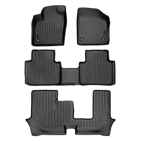 SMARTLINER All Weather Floor Mats 3 Row Liner Set Black Compatible With 2018-2022 Volkswagen Atlas with 2nd Row Bench Seat (SA0300/B0300/C0300)
