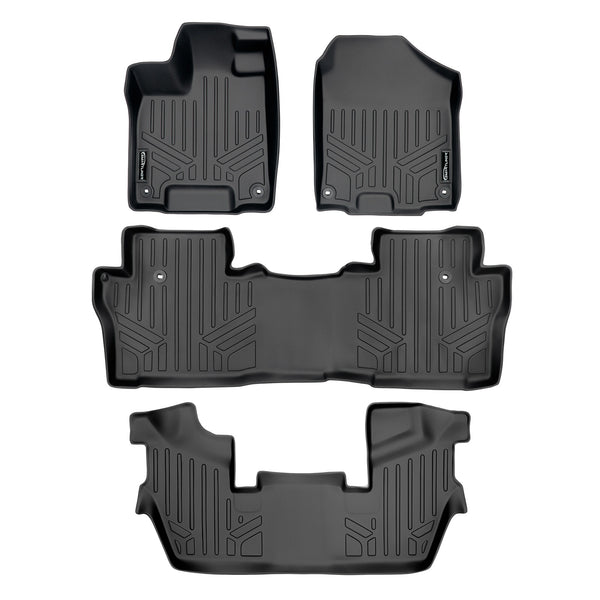 SMARTLINER Custom Fit Floor Mats 3 Row Liner Set Black Compatible With 2016-2022 Honda Pilot 7 Passenger Model (SA0200/B0200/C0219)