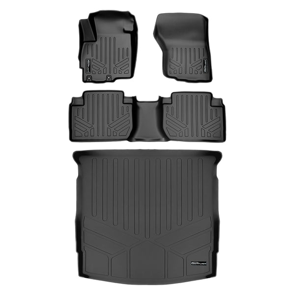 SMARTLINER Custom Floor Mats 2 Rows and Cargo Liner Set Black Compatible With 2014-2021 Mitsubishi Outlander (SA0355/B0355/D0355)