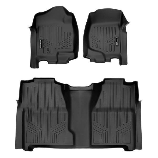 SMARTLINER Floor Mats 2 Row Liner Set Black Compatible With 2007-2013 Silverado/Sierra 1500 Crew Cab - 2007-2014 2500/3500 HD Crew Cab (SA0015/B0020)