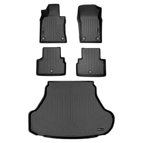 SMARTLINER Custom Fit Floor Mats 2 Rows and Cargo Liner Trunk Set Black Compatible With 2018-2022 Infiniti Q50 3.0t w/ Spare Tire (SA0469/B0469/D0470)