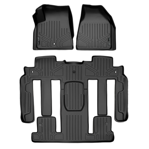 SMARTLINER Custom Fit All Weather Protection Black 3 Row Floor Liners Compatible With 2008-2017 Buick Enclave (SA0043/B0044-N1)