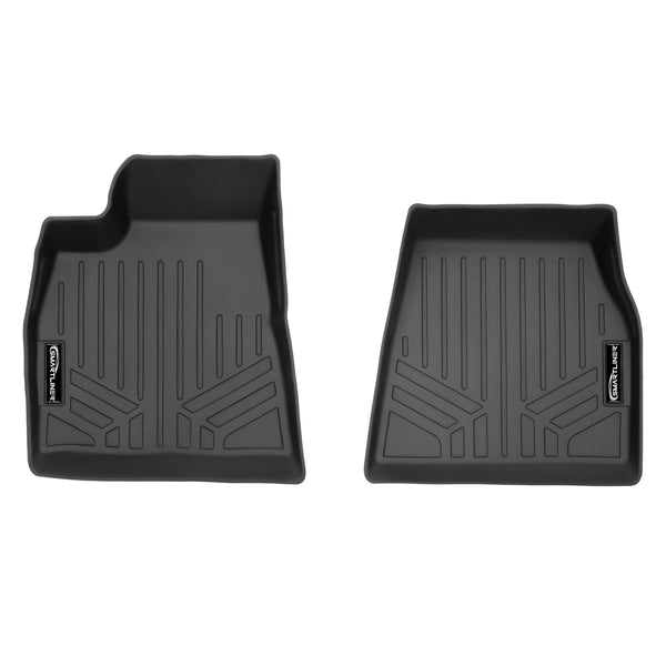 SMARTLINER Custom Fit Floor Mats 1st Row Liner Set Black Compatible With 2015-2023 Tesla Model S with Model S Door Sill Badging (SA0368)