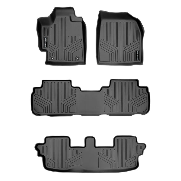 SMARTLINER Custom Fit Floor Mats 3 Row Liner Set Black Compatible With 2008-2013 Toyota Highlander Non Hybrid (SA0038/B0037/C0037)