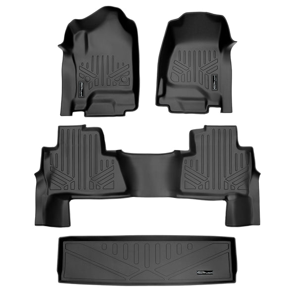 SMARTLINER Custom Fit Floor Mats 2 Rows and Cargo Liner Behind 3rd Row Set Black 2015 Tahoe / Yukon with 2nd Row Bench Seats (SA0136/B0445/E0153)