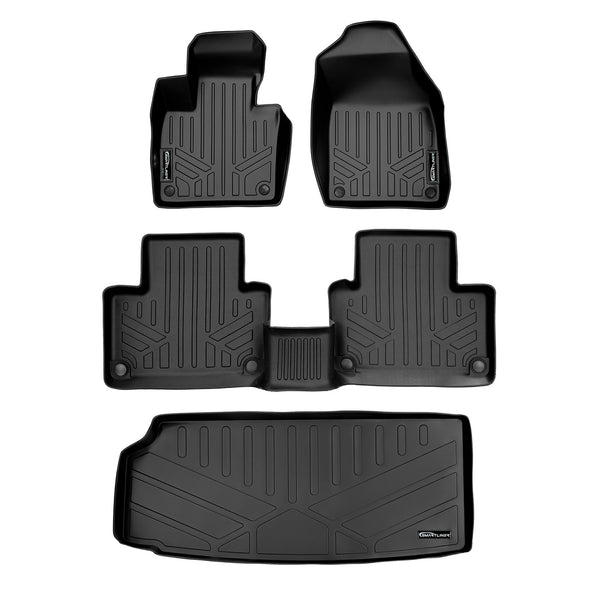 SMARTLINER Floor Mats 2 Rows and Cargo Liner Behind 3rd Row Set Black Compatible With 2016-2023 Volvo XC90 (SA0223/B0611/E0223)