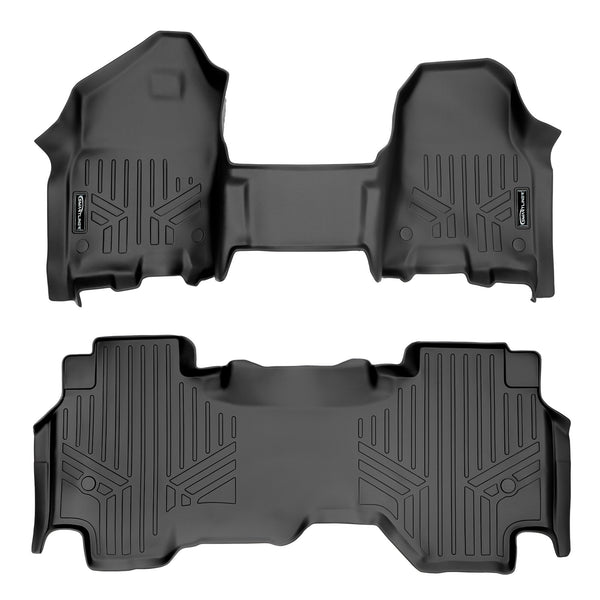 SMARTLINER Floor Mats 2 Row Liner Set Black Compatible With 2019-2021 Ram 1500 Quad Cab w/ Front Row Bench Seat Only (SA0373/B0370)
