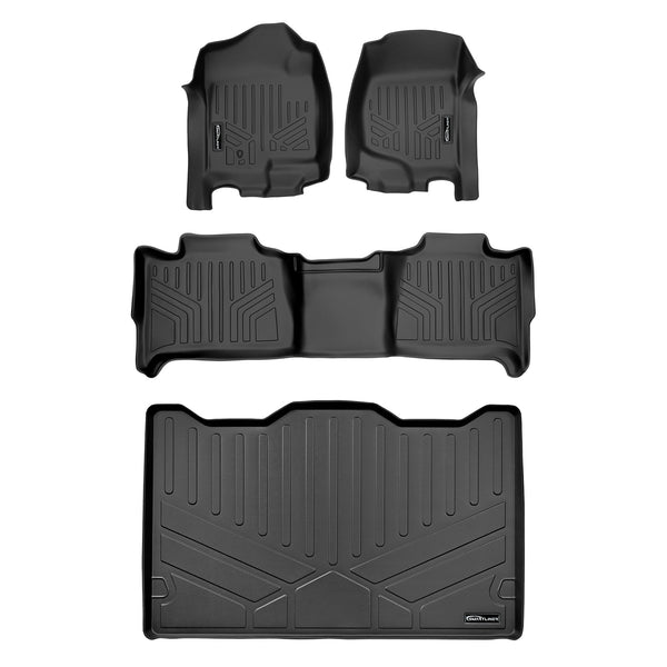 SMARTLINER Custom Fit Floor Mats 2 Rows and Cargo Liner Behind 3rd Row Set Black Compatible With 2007-2014 Suburban / Yukon XL (SA0015/B0015/E0238)