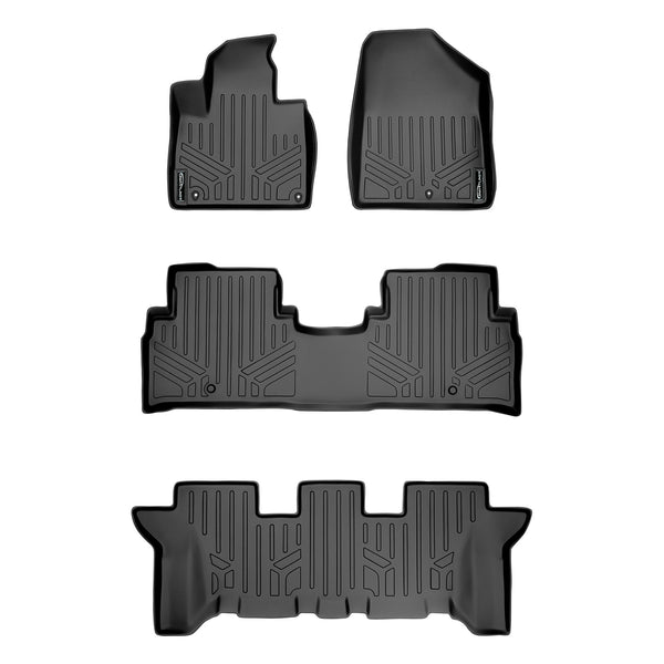 SMARTLINER Custom Fit Floor Mats 3 Row Liner Set Black Compatible With 2016-2020 Kia Sorento 7 Passenger Model Only (SA0191/B0191/C0191)