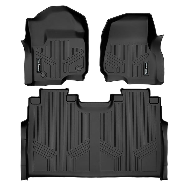 SMARTLINER Custom Fit Black 2 Row Floor Liner Set Compatible With 2017-2024 Ford F-250