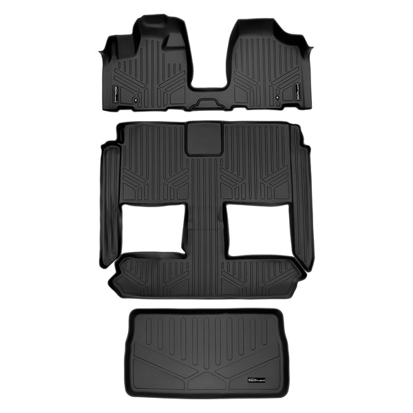 SMARTLINER Floor Mats 3 Rows and Cargo Liner Behind 3rd Row Set Black Compatible With 2008-2020 Caravan / Town & Country (SA0213/B0046/D0046)
