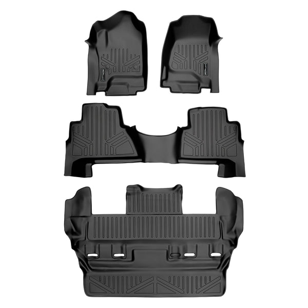 SMARTLINER Custom Fit Floor Mats 3 Row Liner Set Black Compatible With 2015-2020 Cadillac Escalade (SA0136/B0163/C0153)