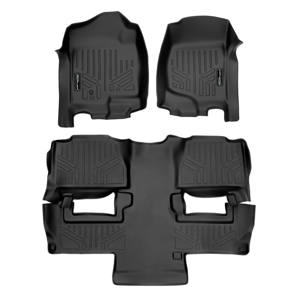 SMARTLINER Custom Fit Floor Mats 2 Row Liner Set Black Compatible With 2011-2014 Tahoe / Yukon (SA0015/B0160)