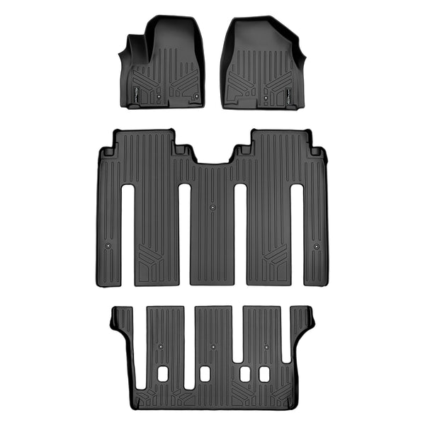 SMARTLINER Custom Fit Floor Mats 3 Row Liner Set Black Compatible With 2015-2021 Kia Sedona 7 Passenger Model Only (SA0203/B0239/C0239)