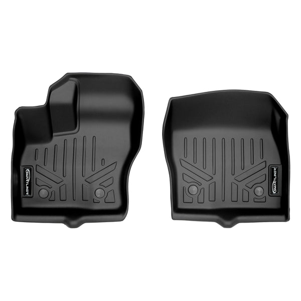 SMARTLINER Floor Mats 1st Row Liner Set Black Compatible With 2014-2021 Ford Transit Connect with Vinyl Flooring and Floor Posts Only (SA0328)