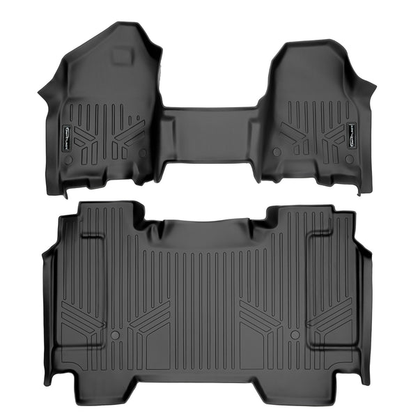 SMARTLINER Floor Mats 2 Row Liner Set Black 19-22 Ram 1500 Crew Cab w/ First Row Bench Seat / Without Rear Underseat Storage (SA0373/B0369)
