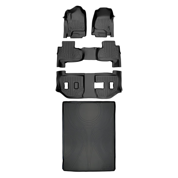 SMARTLINER Floor Mats 3 Rows and Cargo Liner Behind 2nd Row Set Compatible With 2015-2020 Suburban / Yukon XL (SA0136/B0221/C0166/D0159)