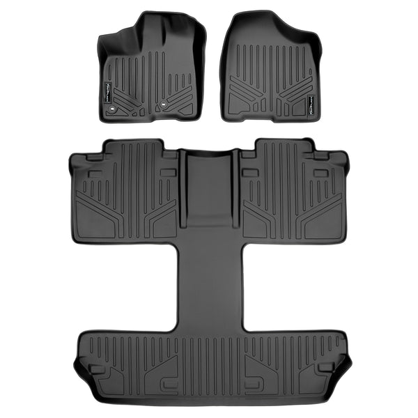SMARTLINER Custom Fit Floor Mats 3 Row Liner Set Black Compatible With 2013-2020 Toyota Sienna 7 Passenger Model (SA0128/B0128)