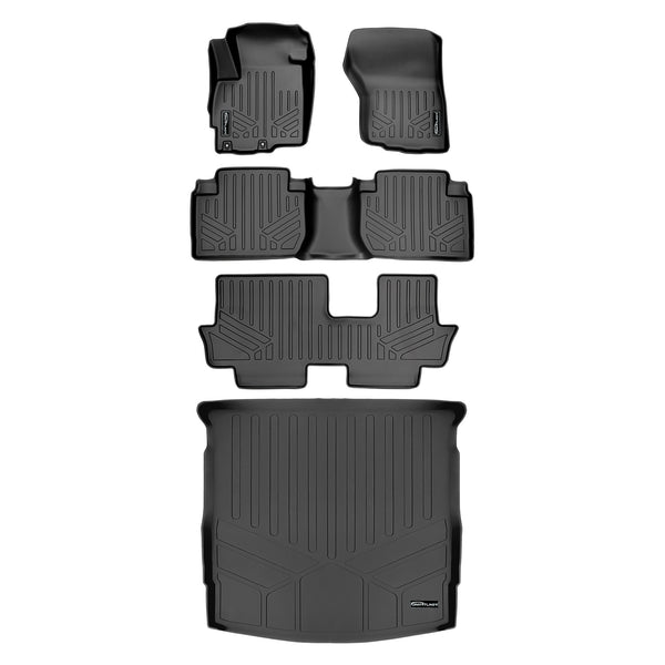 SMARTLINER Custom Floor Mats 3 Rows and Cargo Liner Behind 2nd Row Set Black Compatible With 2014-2021 Outlander (SA0355/B0355/C0355/D0355)